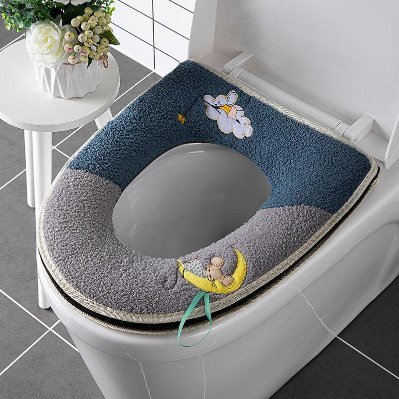 Universal toilet seat washable plus velvet zipper style thickened knitted seat toilet cover with handle