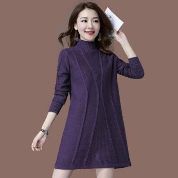 Autumn and Winter Half Turtleneck Sweater Mid-length Large Size Solid Color Base Shirt Fashion Knitted Women Sweater Skirt