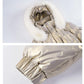 Winter Thick Mid-length Hooded Shiny Down Jacket Women Loose Waist Big Fur Collar White Duck Down Jacket Women Winter Thick Warm Jacket