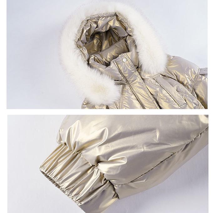 Winter Thick Mid-length Hooded Shiny Down Jacket Women Loose Waist Big Fur Collar White Duck Down Jacket Women Winter Thick Warm Jacket
