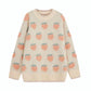 Autumn Winter Sweet Lolita Cute Pink Cartoon Fruit Pattern Knitted Casual Pullover Loose Sweater Long Style Top Outwears