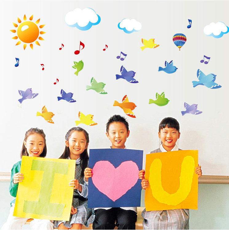 Color Children 'S Wall Stickers Warm Three -Dimensional Birds Groups Wallpaper Removable