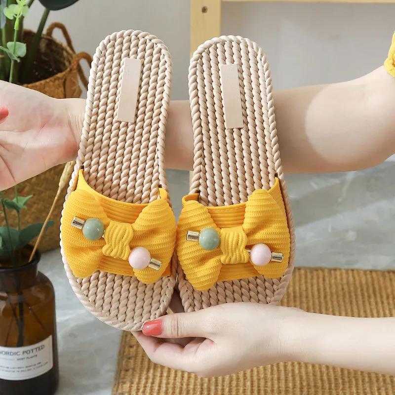 Women Summer Shoes Soft Sole Versatile Casual Slippers Anti-slip Light Flat Indoor Bow Slippers