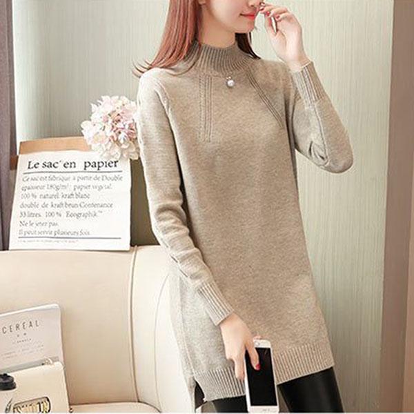 Autumn and Winter Loose Sweater Half High Neck Pullover Mid-length Jacket Thick Large Size Simple Dress