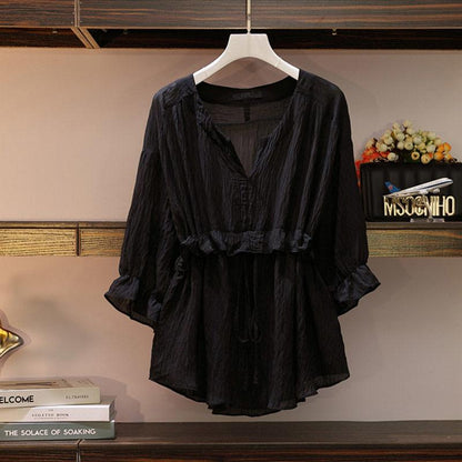 Chiffon Shirt Plus Size Top Shirt Women Short Sleeve Loose Casual Breathable Summer Dress
