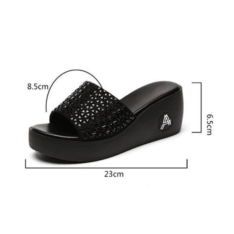 Wedge Heel Sandals and Slippers Ladies Outer Wear Muffin Platform High Heels Black Sequins Comfortable Thick Bottom Fish Mouth Slippers