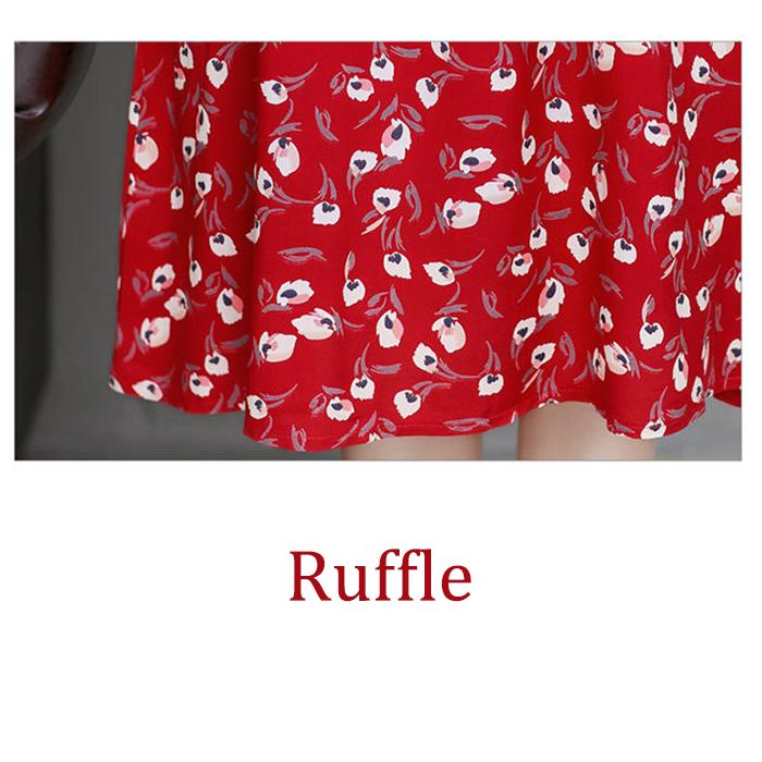 Summer Mid-length Plus Size Printed Floral Over-the-knee Dress Round Neck Short Sleeve Elastic Waist