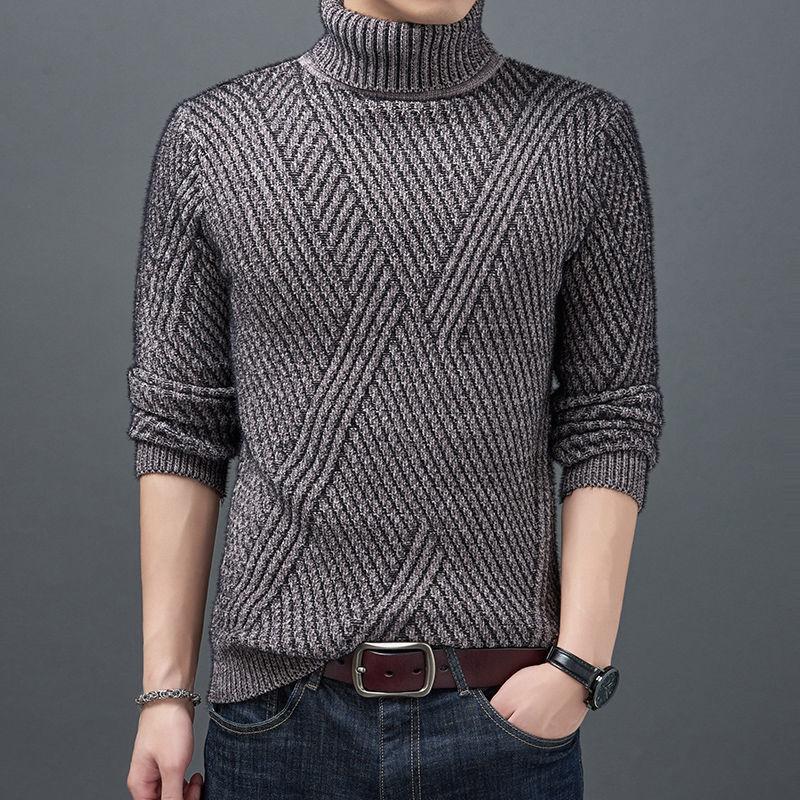 Men's Turtleneck Sweater Autumn and Winter Thicken Warm High-end Base Shirt Trend Slim Wild Knitted Clothes