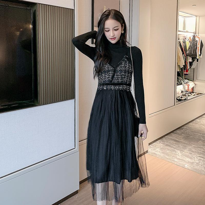 Sling mesh dress woman autumn and winter wild clothing skirt plus size slim dress fashion