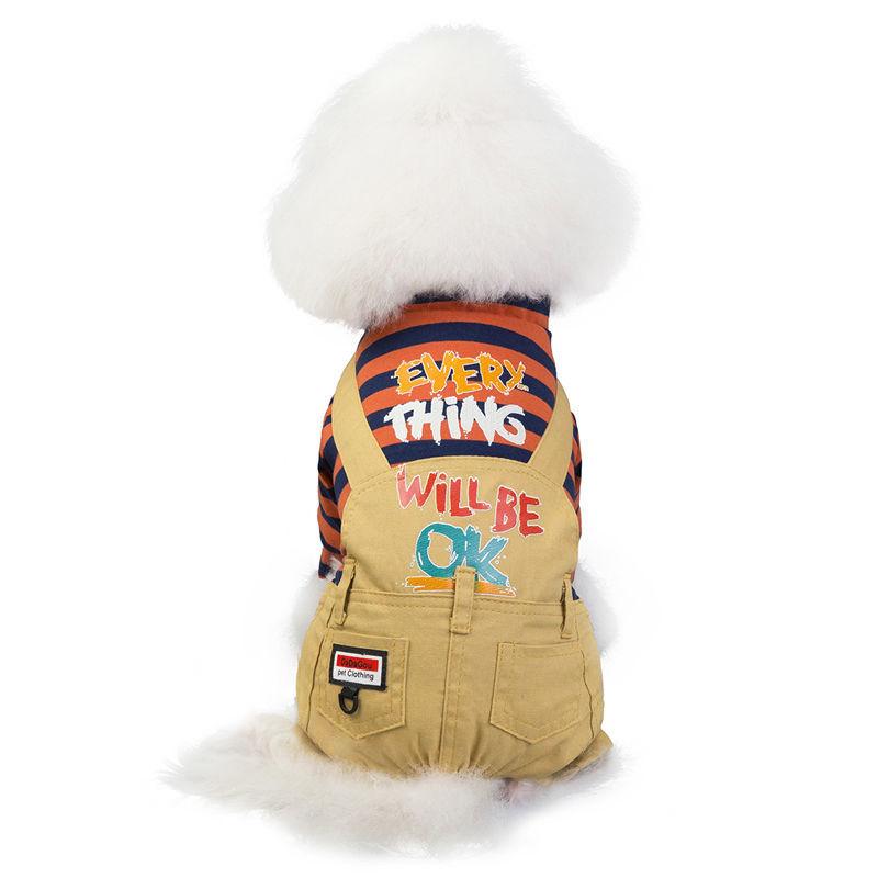 Puppy Dog Cat Clothes Winter Clothing Warm Four-legged Clothing Pet Autumn and Winter Thickening Cotton Coat Striped Overalls Jacket Pet Outwear