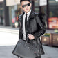 Men's Business Leather Jacket Mid-length Coat Windbreaker Jacket Men European and American Casual Winter Men