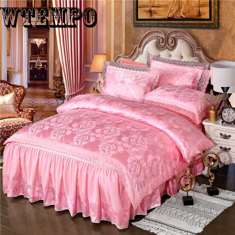 Lace Jacquard Bedding Sets Queen King Size Fabric quilted Bedcover+Pillowcases+Duvet Cover