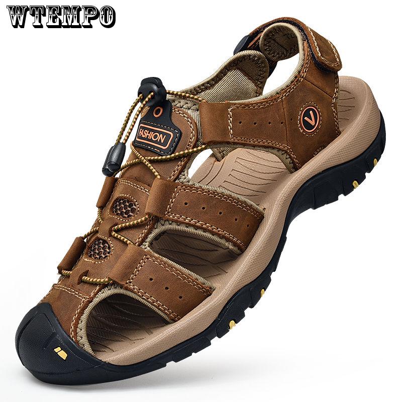 Summer Wading Shoes Genuine Leather Flat Sandals Breathable Beach Shoes Casual Hiking Shoes