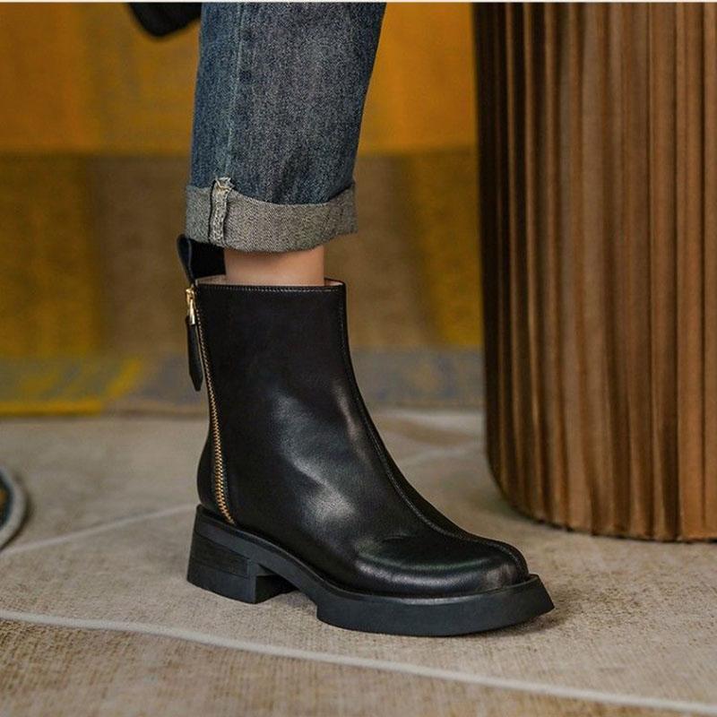 White Chelsea Short Boots Women's Spring and Autumn Zipper Locomotive Increased Martin Boots Women's British Style Single Boots