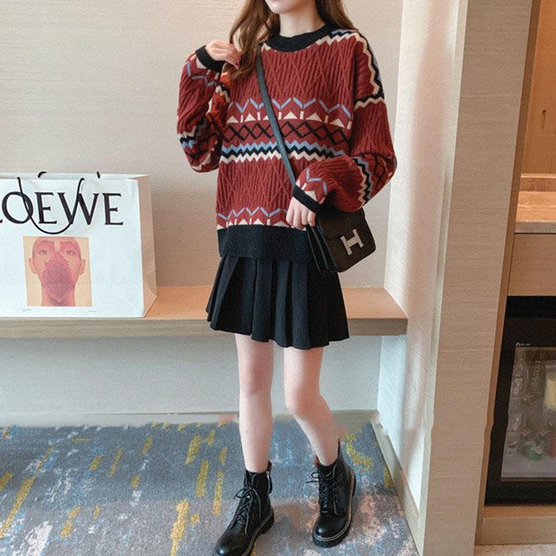 Autumn and Winter Casual Short Sweater Loose Retro Pullover Sweater Thick Knitted Women Sweater