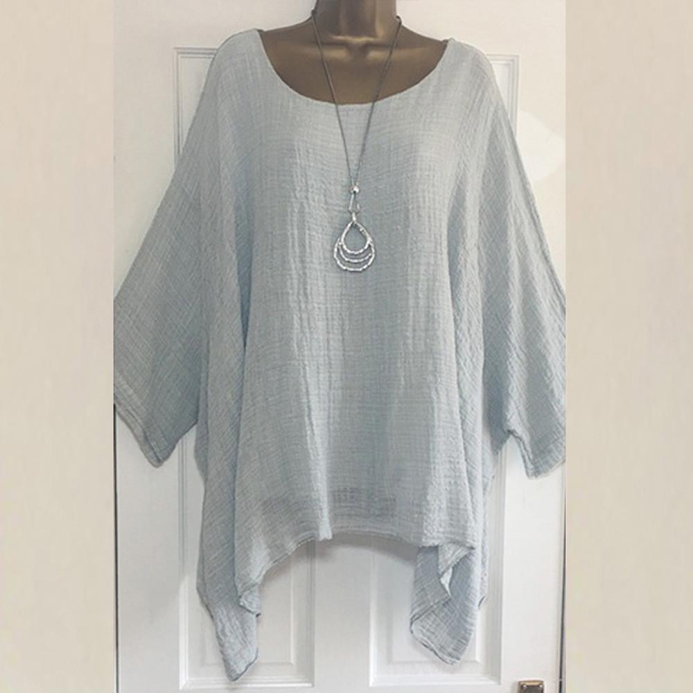 S-5XL Plus Size Women Casual Loose Tops Ladies Cotton Linen Solid Color Shirt Long Sleeve Blouse