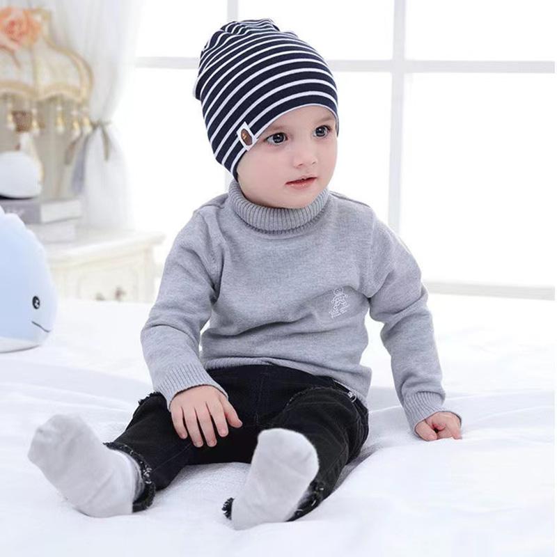 Double-layer Cotton Hats for Babys Solid Color Striped Beanie Hat Newborn Baby Spring Autumn Hat Soft Skin-friendly Sleep Cap