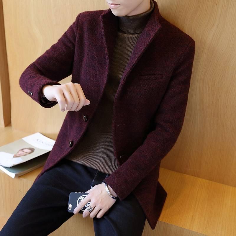 Men Winter Wool Coat Men's Jacket Solid Simple Blends Woolen Coat Male Trench Coat Casual Overcoat