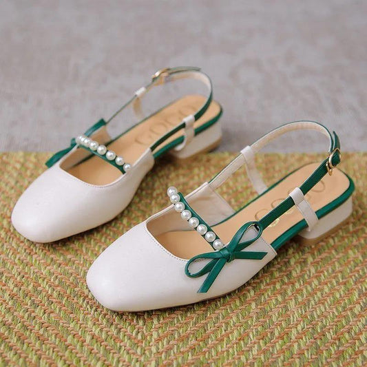 Fairy Style French Single Shoes Women Summer Mid-heel Thick-heeled Small Leather Shoes with Skirt One-word Buckle Sandals