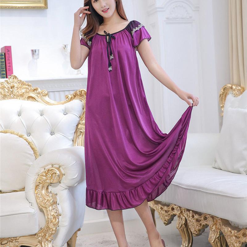 Large Size M-6XL Pajamas Women's Summer Dress Ruffle Solid Color Daily Wear Nightdress