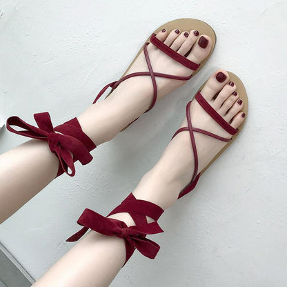 Sandals Women's Summer Beach Shoes Flat Straps Roman Shoes Casual Outdoor All-match Ladies Sandals