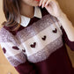 Autumn Winter Korean  Short Pullover Sweater Lapel Loose Sweater Coat Sweet Beaded Fake Two pieces Sweaters for Students Office Ladies