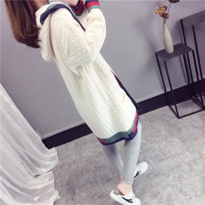Autumn and Winter Cardigan Hooded Sweater Korean Style Lazy Knit Sweater Loose Long-sleeved Casual Coat