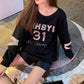 Round Neck Heavy Industry Sweater Women Autumn Loose Long-sleeved Shirt Letter Stitching Fashion Sweater