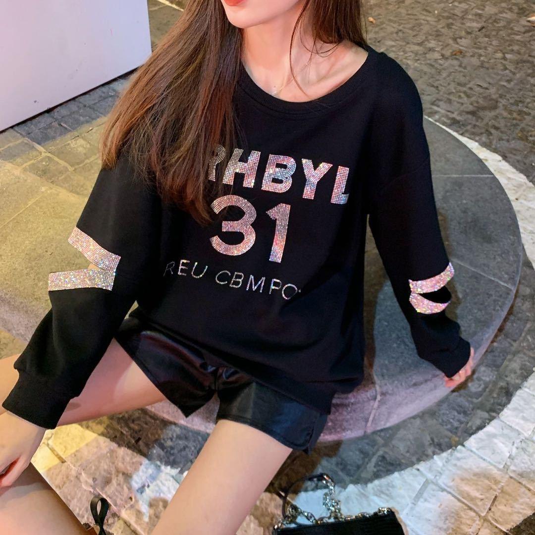 Round Neck Heavy Industry Sweater Women Autumn Loose Long-sleeved Shirt Letter Stitching Fashion Sweater