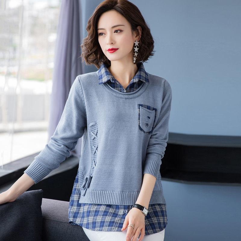 Spring and Autumn Shirt Collar Knitted Top Loose and Thin Long Sleeve Top Fashion Casual Women's Undershirt