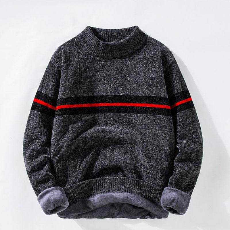Chenille Sweater Men's High Neck Bottoming Shirt Plus Velvet Thick Knit Sweater Winter Round Collar Wool