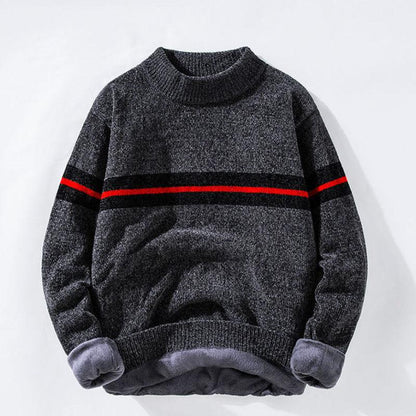 Chenille Sweater Men's High Neck Bottoming Shirt Plus Velvet Thick Knit Sweater Winter Round Collar Wool