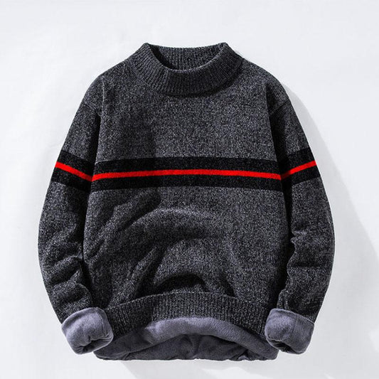 Chenille Sweater Men's High Neck Bottoming Shirt Plus Velvet Thick Knit Sweater Winter Round Collar Wool