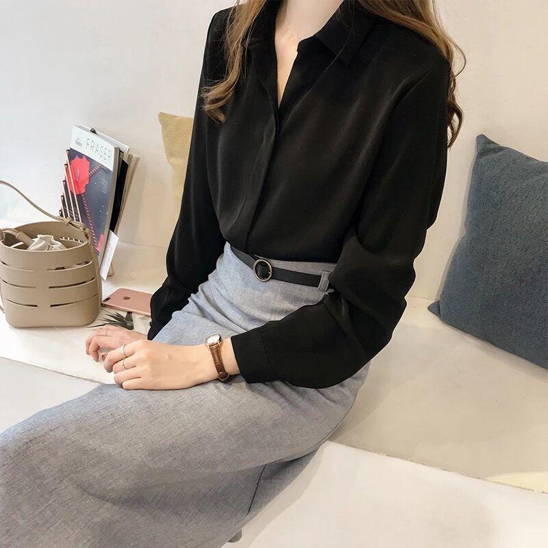 Spring and Autumn All-match Chiffon Shirt Female Korean Version Loose Temperament Solid Color Long-sleeve Thin Outer Shirt Large Size