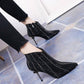 Booties Female Pointed Bare Boots Rhinestone Color Matching High Heel Martin Boots Banquet Shoes