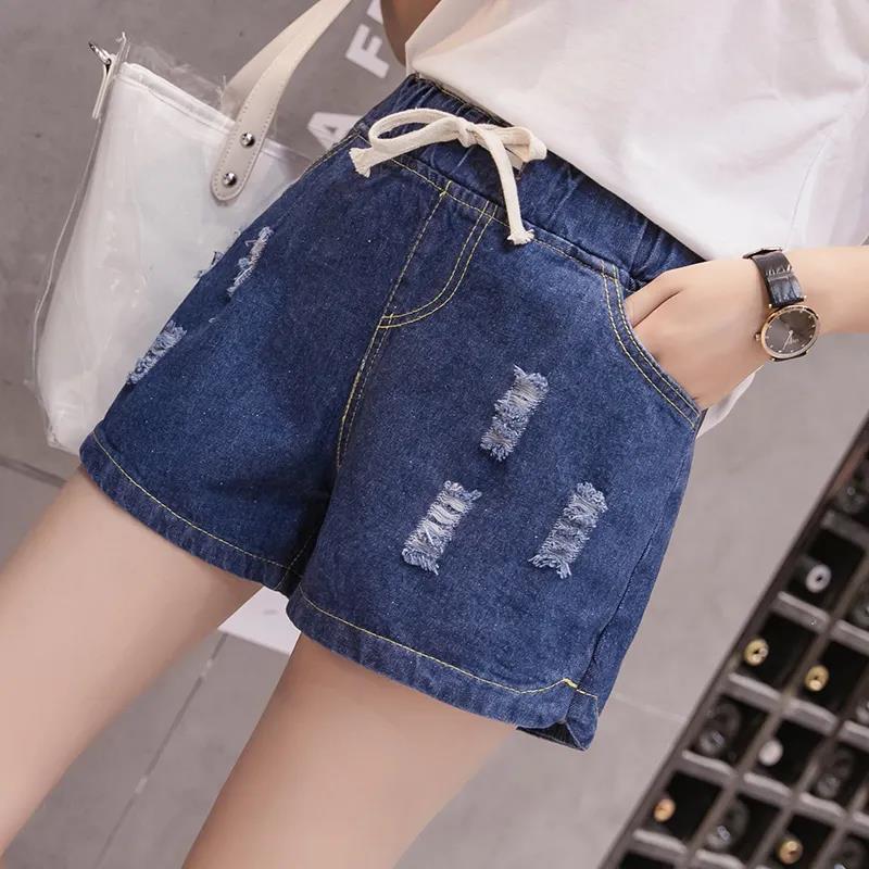 Plus Fat Plus Size Women's Loose Denim Shorts Female High Waist Fat Sister Elastic Waist Wide Leg Pants
