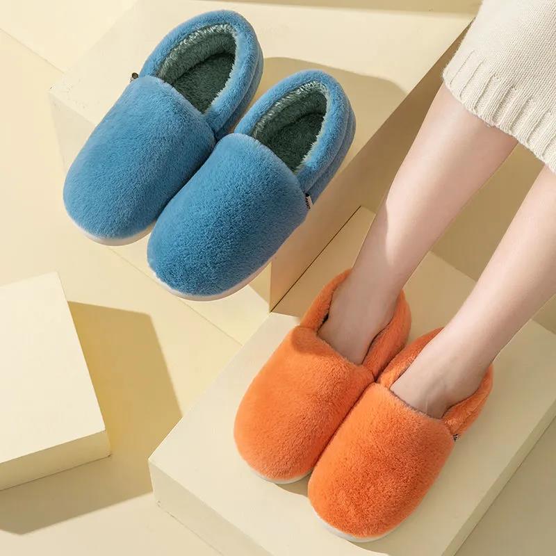 Winter House Women Fur Slippers Soft Memory Foam Sole Cute Cartoon Bedroom Ladies Fluffy Slippers Couples Plush Shoes