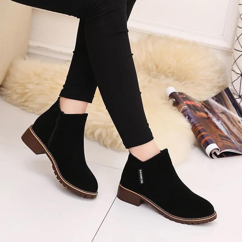 Short Boots Women Spring and Autumn Single Shoes Martin Boots All-match Single Boots Frosted Flat Boots Plus