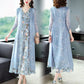 Chiffon Dress Tulle Long Cardigan Two-piece Set Women's Summer Sleeveless Floral Priting Dress+Sunscreen Thin Coat Elegant Anti-UV Sun Dress Suit