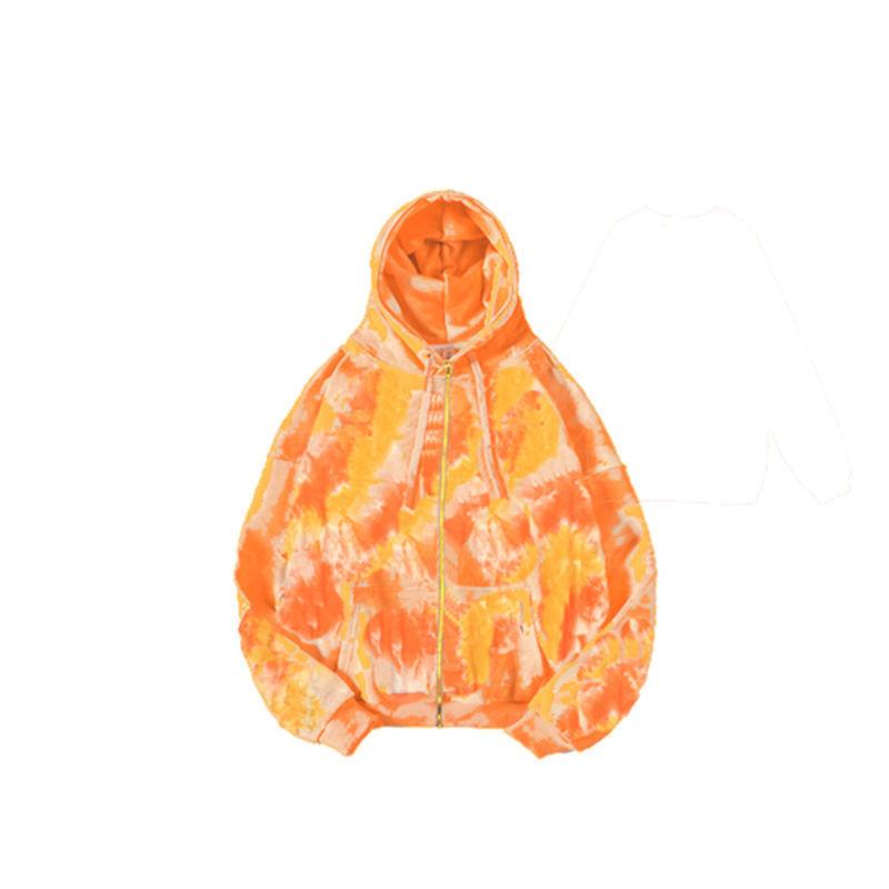 Women Tie-dye Printed  Hoodies Sweatshirt Coat Zip Up Outerwears Hooded Jacket Pockets Plus Size Outwear Tops