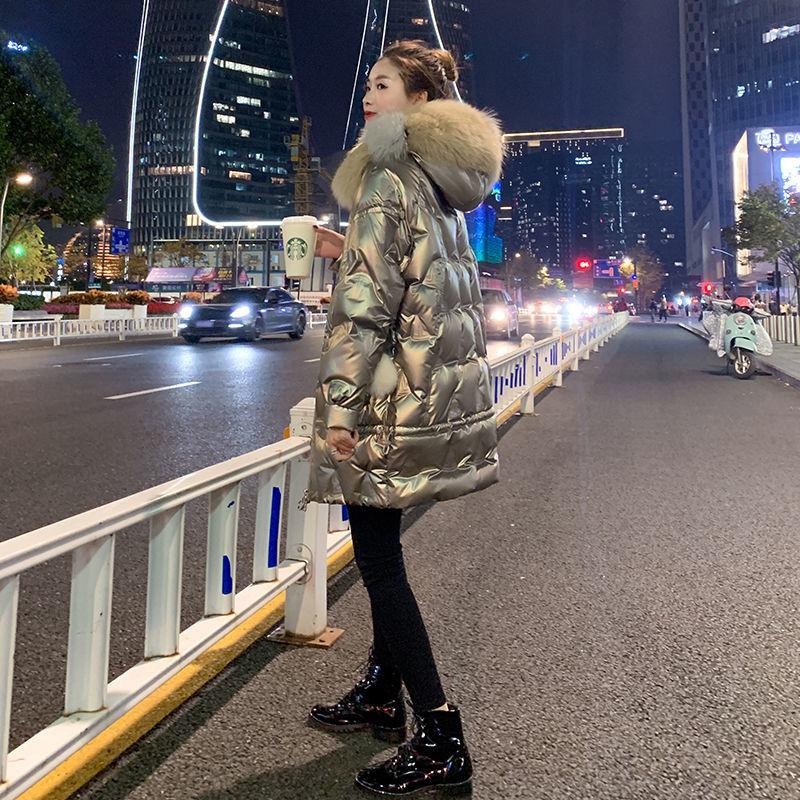 Bright Silver Down Jacket Winter Women's Long Hooded Coat Parka Thick Winter Jacket Women's Coat Oversize