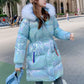 Women's Bright Face Hooded Down Jacket Mid-length Korean Loose Thick Coat Warm Cotton Coat Large Wool Collar Winter Quilted Coat
