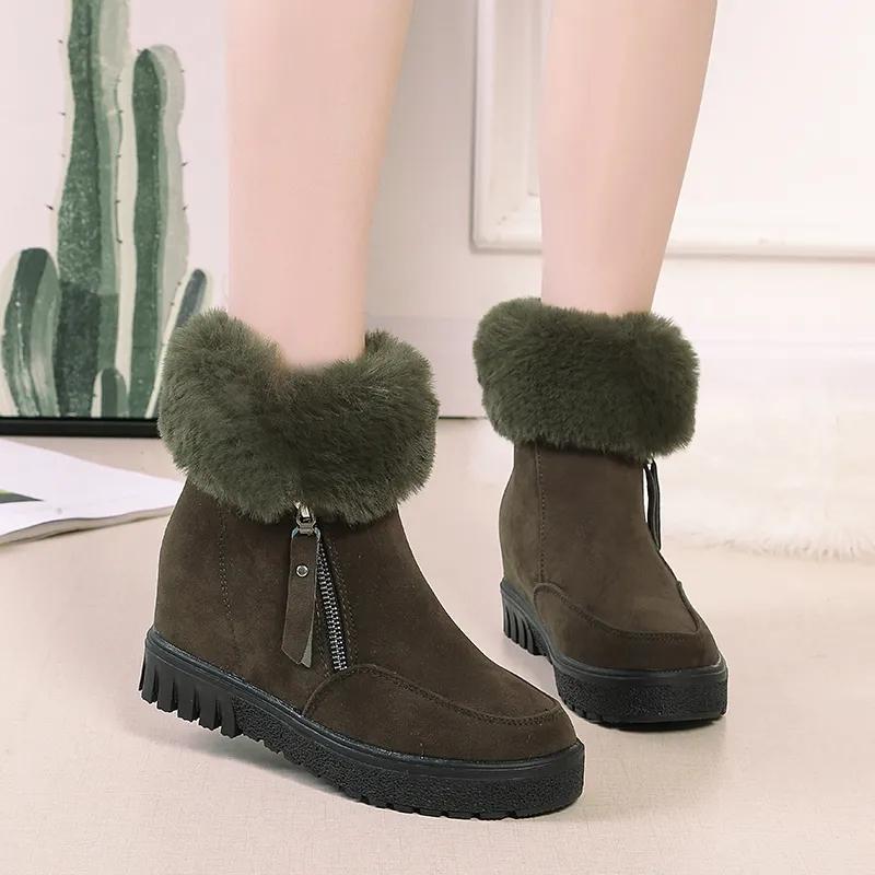 Winter Boots Wedge Heels Shoes Women Platform Chunky Boots Fur Warm Ankle Booties Suede Snow Shoes Black Green Plus Size