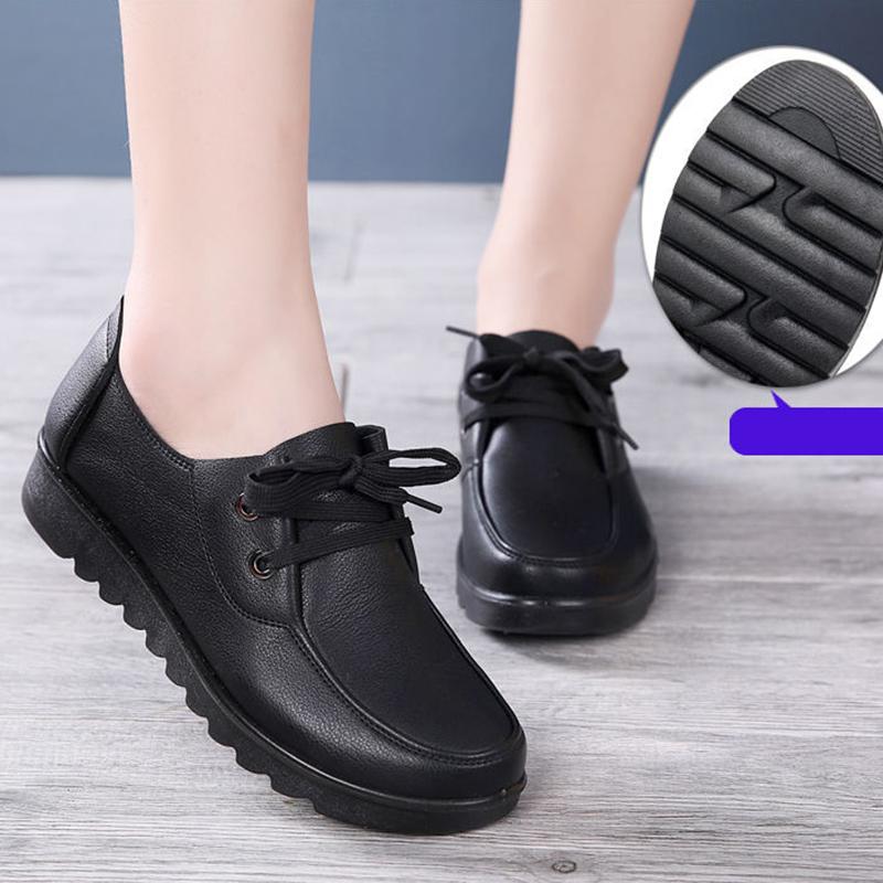 Non-slip Work Shoes Ladies Black Leather Shoes Comfortable and Soft Restaurant Kitchen Middle-aged Mother Shoes Single Shoes Flat