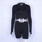 WTEMPO Long Sleeve Zipper Boss Elasticity Sexy Short Top + Five-point Shorts Casual Sports Suit Navel Two-piece Suit