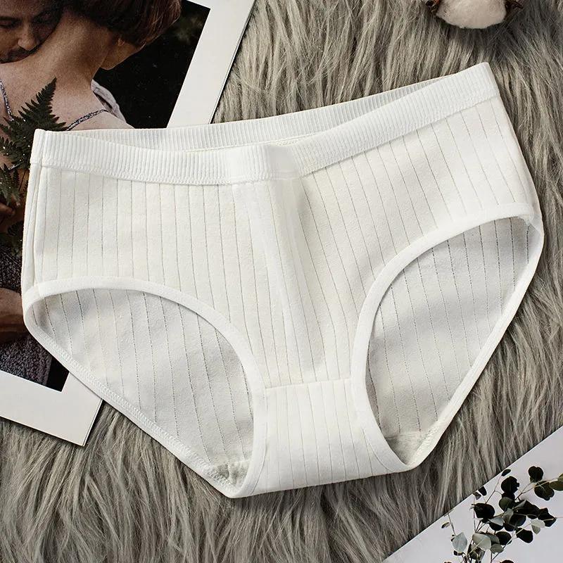 4PCS Cotton Underwear Women's Comfortable Sexy Lingerie Breathable Student Less Antibacterial Mid-low Waist Briefs Ladies Striped Underwear Bottoms
