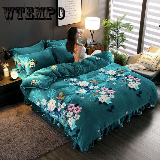 Autumn and Winter Warm Flannel Bedding Sets Fleece Duvet Cover Bed Cloth King Queen Size