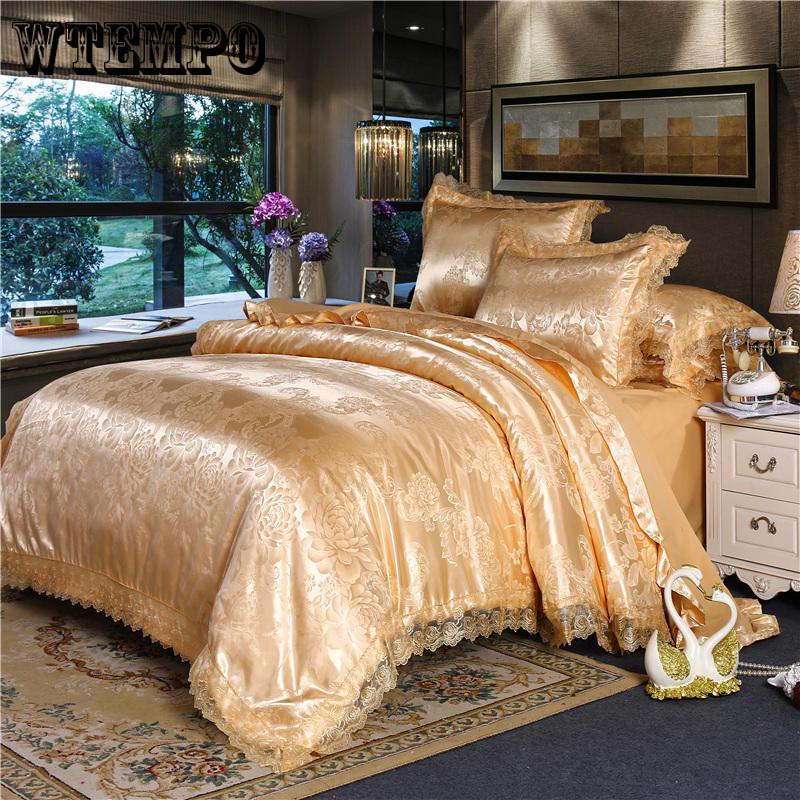 4pcs  Bedding Set Luxury Bedlinen Luxury Silk Lace  Quilt Cover Duvet Cover Bed Sheet Soft Pillowcase