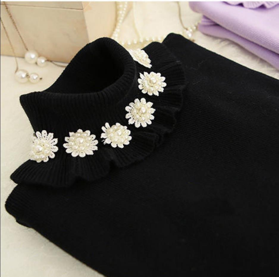 Autumn and Winter Thick High-neck Ladies Bottoming Shirt Elegant Temperament Knit Sweater Ruffled High Elasticity All-match Slim Casual Shirt