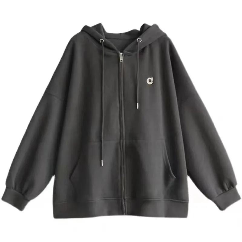 Thin Hooded Cardigan Sweater Autumn Girls Students Korean Loose Zipper Jacket Ins Long Sleeve Coat